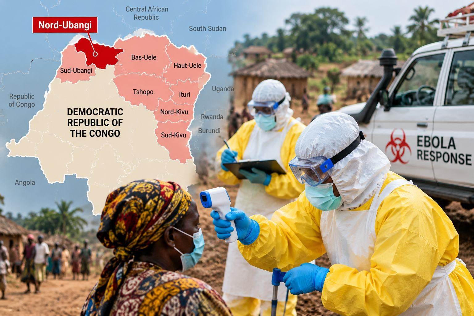 The Bundibugyo Ebola outbreak in the Democratic Republic of the Congo has spread to North Ubangi, the eighth affected province, with two cases and one death reported. The development highlights the importance of rapid case detection, contact tracing, laboratory testing and cross-border coordination to prevent further transmission. Illustrative image; not an actual photograph of the outbreak.