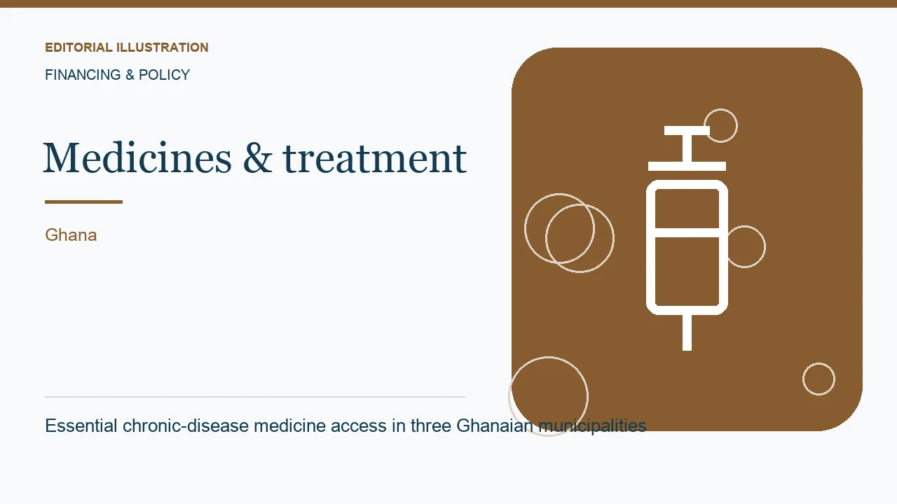 Editorial illustration: Essential chronic-disease medicine access in three Ghanaian municipalities