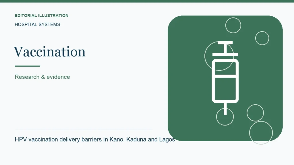 Editorial illustration: HPV vaccination delivery barriers in Kano, Kaduna and Lagos