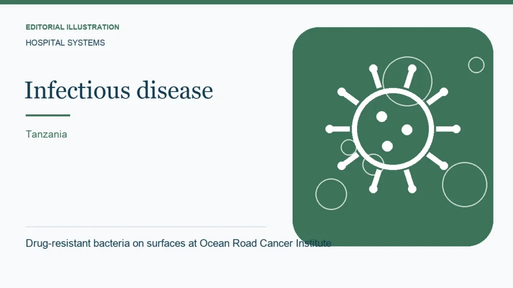 Editorial illustration: Drug-resistant bacteria on surfaces at Ocean Road Cancer Institute
