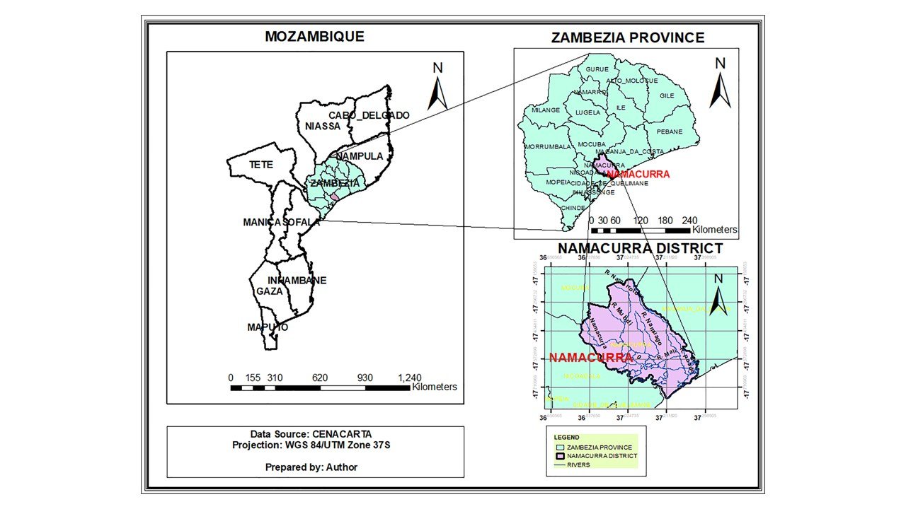 Location of the experimental site at the Instituto de Investigação Agrária de Moçambique (IIAM), Namacurra, Zambézia Province, Mozambique.