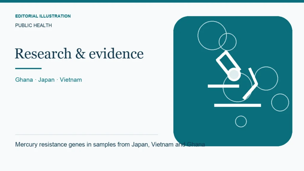 Editorial illustration: Mercury resistance genes in samples from Japan, Vietnam and Ghana