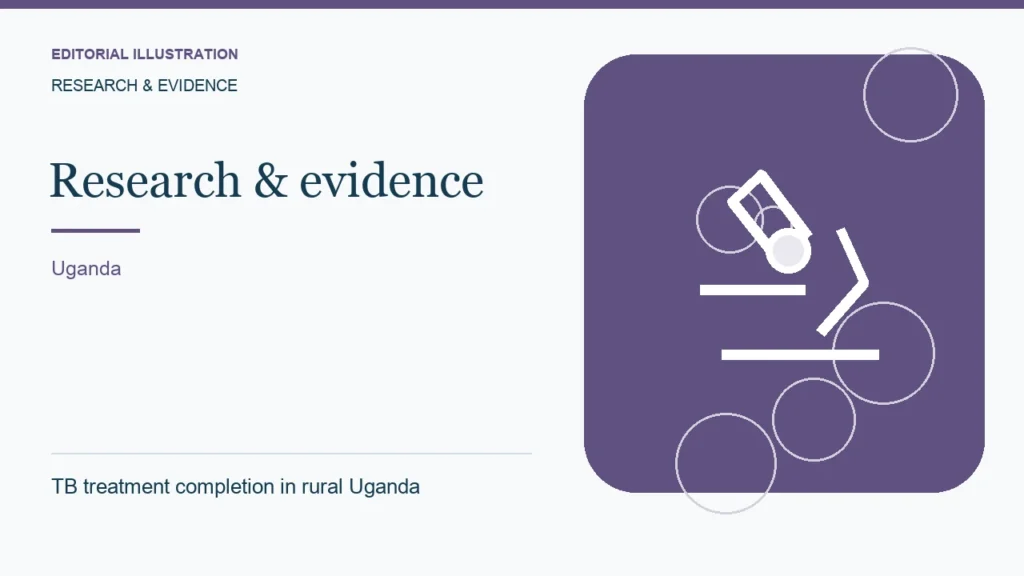 Editorial illustration: TB treatment completion in rural Uganda